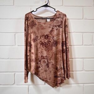 Vintage y2k Brown Floral Asymmetrical Blouse Fairycore